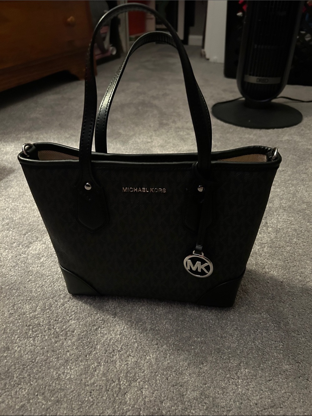 Michael Kors Black Signature MK Tote with Silver Charm